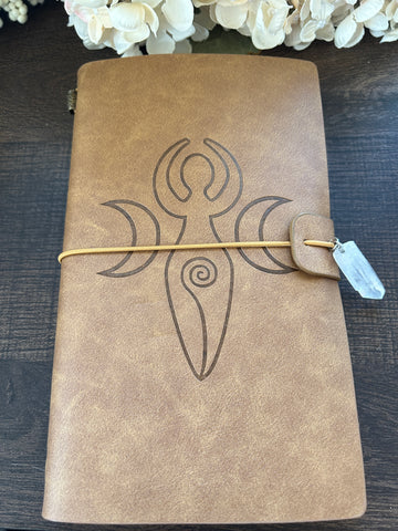 Notebook Journal - Spiral Goddess with Clear Quartz Crystal, Light Brown