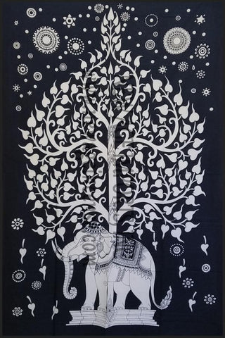 Tapestry - Elephant Tree, Black & White