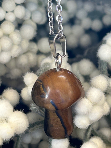 Metal Chain Necklace - Tigers Eye Mushroom