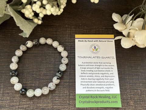 Natural Stone Gem Bracelet 7 inch Stretch-Tourmalated Quartz