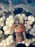 Metal Chain Necklace - Unakite Mushroom