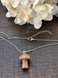 Metal Chain Necklace - Unakite Mushroom