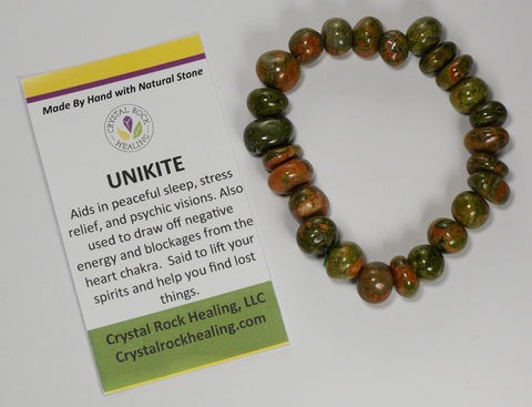 Natural Stone Gem Bracelet 7 inch Stretch-Unakite