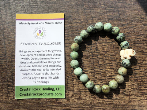 Natural Stone Gem Bracelet 7 inch Stretch-African Turquoise