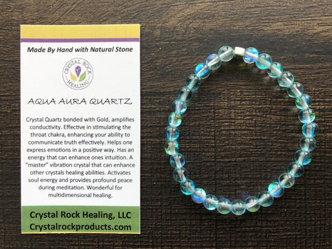 Natural Stone Gem Bracelet 7 inch Stretch-Aqua Aura Quartz