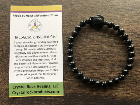 Natural Stone Gem Bracelet 7 inch Stretch-Black Obsidian