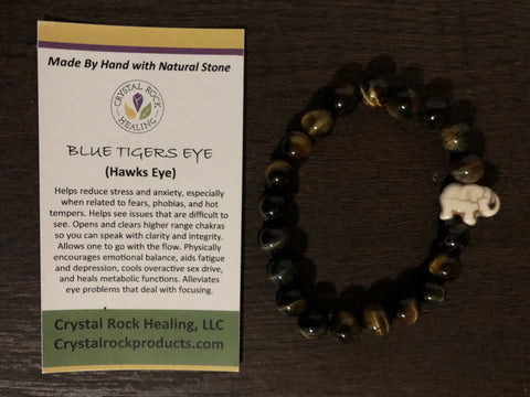 Natural Stone Gem Bracelet 7 inch Stretch-Blue Tigers Eye