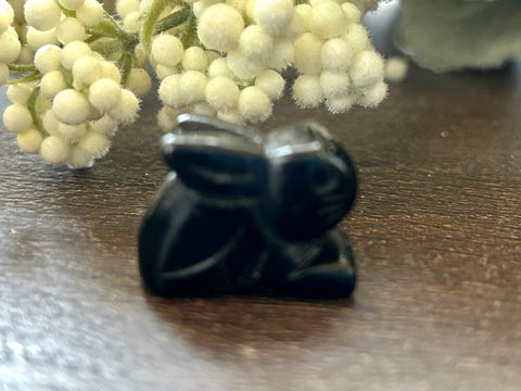 Black Obsidian Carved Stone Bunny