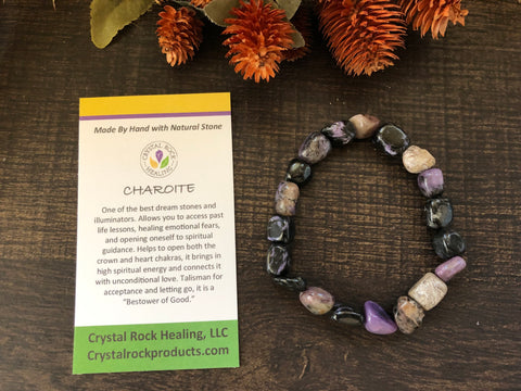Natural Stone Gem Bracelet 7 inch Stretch-Charoite