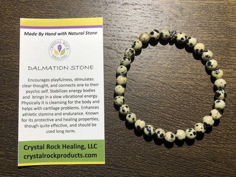 Natural Stone Gem Bracelet 7 inch Stretch -Dalmation Jasper