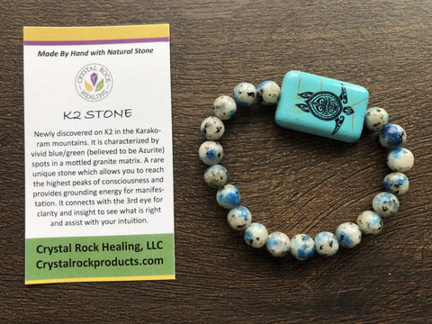 Natural Stone Gem Bracelet 7 inch Stretch-K2 W/ Turtle