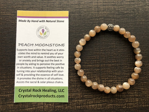 Natural Stone Gem Bracelet 7 inch Stretch- Peach Moonstone