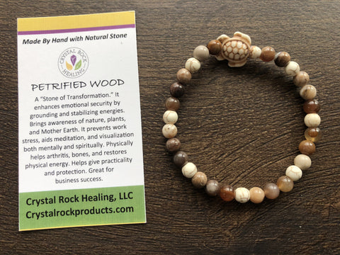 Natural Stone Gem Bracelet 7 inch Stretch-Petrified Wood