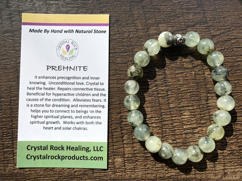 Natural Stone Gem Bracelet 7 inch Stretch-Prehnite