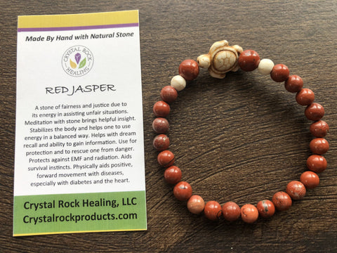 Natural Stone Gem Bracelet 7 inch Stretch-Red Jasper