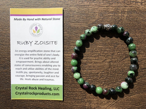 Natural Stone Gem Bracelet 7 inch Stretch-Ruby Zoisite