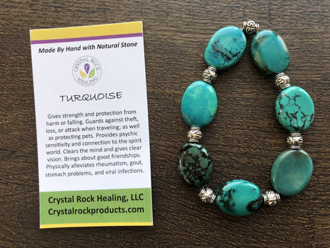 Natural Stone Gem Bracelet 7 inch Stretch-Turquoise